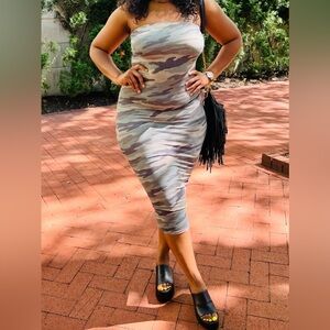 Camo Printed Bodycon Tube Dress - Sz S & M